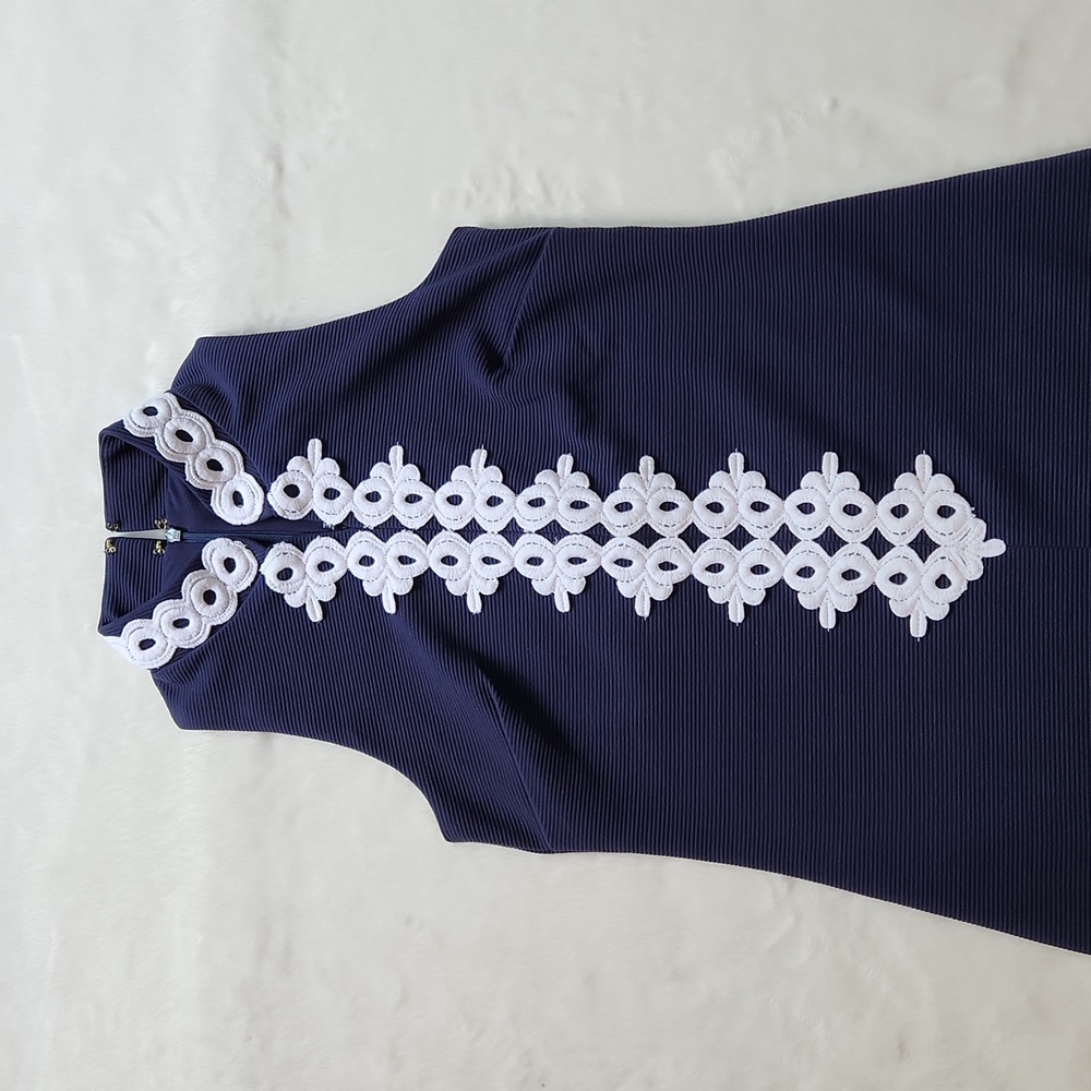 Lilly Pulitzer Navy Blue Dress with White Embroidery Sleeveless Casual